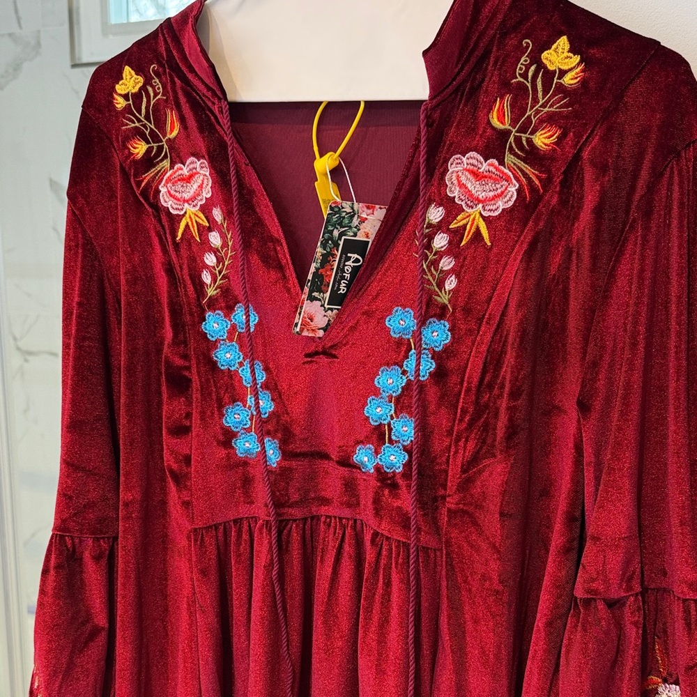 Aphrodite Burgundy Floral Embroidered Dress